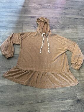 Women's Cozy Ruffle-Hem Hoodie Sweatshirt - Brown